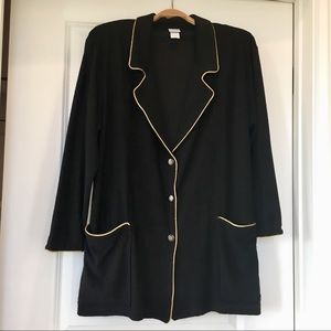 Terry Pool & Beach Coverup & Jacket Black w/Gold Braid Trim - NWOT